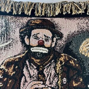 Vintage Emmett Kelly Weary Willie Sad Clown Woven Tapestry Throw Blanket 68x44